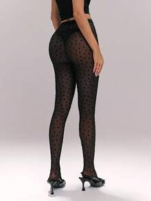 Sweetina Women's Valentines Lace Party Black Sheer Sexy Heart Mesh Sheer Leggings,Spring To Summer - Black - View 2
