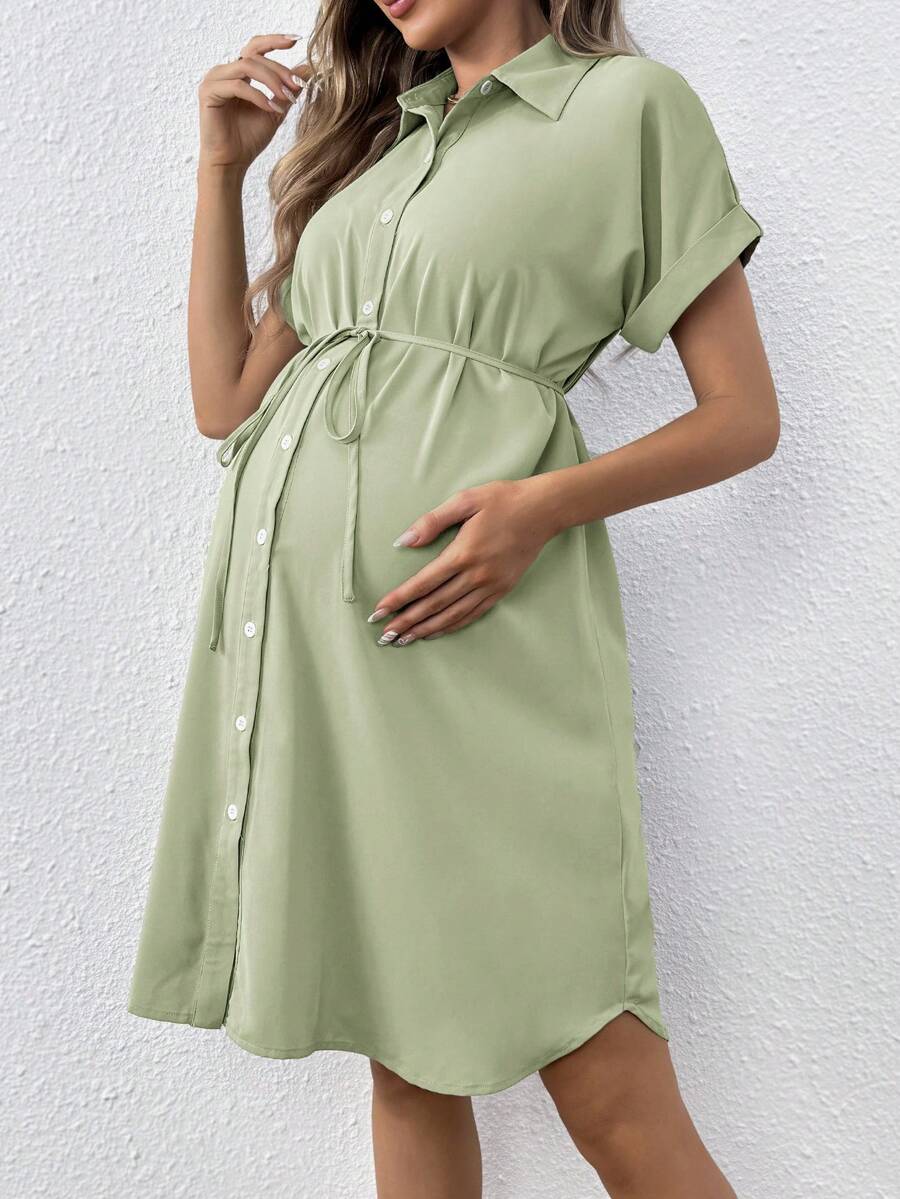 SHEIN Women's Casual Loose Maternity Mini Dress - Green - View 1