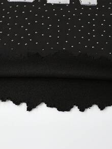 ROMWE MEN 男士亮片钻石刺绣下摆破洞七分袖T恤 - 黑色 - 查看 6