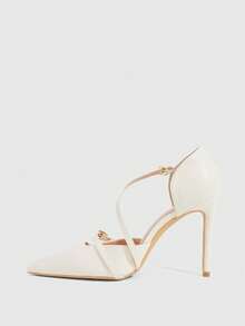 CUCCOO SZL Women's Pointed Toe Stiletto Heels Ankle Strap Hollow Out Pumps, Sexy & Fashionable, Suitable For Christmas Party Valentine's Day - Beige - View 4