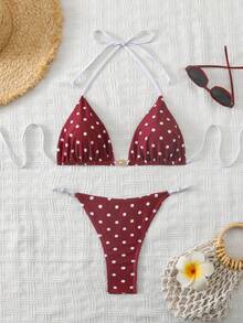 Swim Mod Women's Polka Dot Print Swimwear Set, Suitable For Beach & Vacation - Yellow - View 6