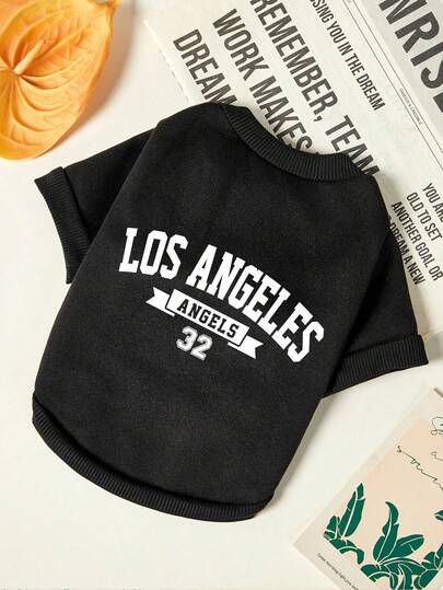 PETSIN 1 Pieza, Letras Blancas, Estampado del Número 32, Suéter para Mascotas (Sin Capucha), Negro, Otoño/Invierno, Acolchado, Cálido, Ropa de Mascota de Estilo Deportivo