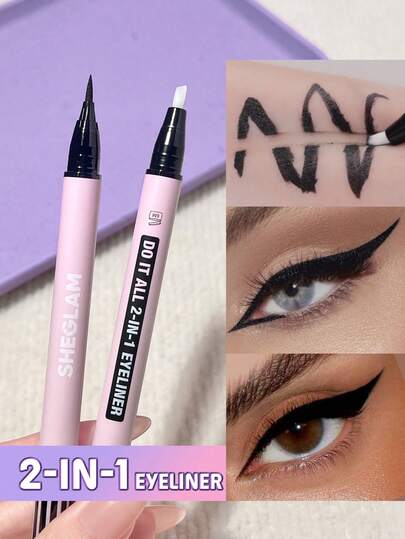 Do It All 2-In-1 Eyeliner Waterproof Matte Eyeliner With A Eyeliner Remover Sweat-Proof Smudge-Proof Easy To Use Be Beginner Friendly Black Eyeliner Gothic Eyeliner Henna Brand Beauty Makeup Face Paint Cosmetic For Women Girls Perfect For Winter Ideal For Y2K Fancy Fashion Suitable For Birthday Gift Party Ready Best Color