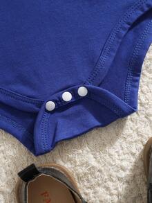 SHEIN Newborn Baby Casual Unisex Funny Pattern Bodysuit - Blue - View 8