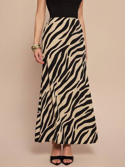 Leighera Falda de estampado de cebra de moda para mujer, maxifalda de verano para mujer