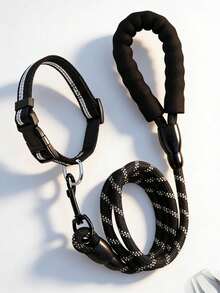 一套可调节长度反光舒适防滑防拉扯防勒颈黑色宠物牵引绳，适用于狗猫散步训练户外宠物用品狗猫配件牵引绳套装 - 黑色 - 查看 10