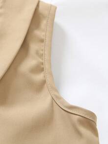 Elegant Boys Khaki Polyester Vest Shorts Suit Outfit With Shirt Collar Regular Sleeve Double Button Details - Khaki - View 5