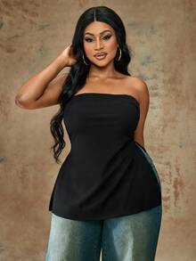 Truni Áo quây mùa hè màu trơn dành cho nữ cỡ lớn, kiểu dáng quả lê và tam giác. - màu đen - Xem 4