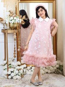 SHEIN 少女时尚优雅圆领短袖连衣裙