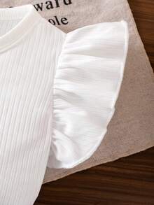 2pcs Baby Girls' Knit Bowknot Sleeveless Top And Denim Patchwork Ruffle Hem Skirt Set, Fashionable & Cute Children Summer Elegant Outfit - White - View 7