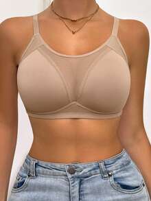 DesireSculpt 女士舒适纯色浪漫简约性感网纱拼接薄款亲肤无钢圈软杯防下垂文胸