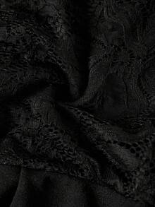 SHEIN Clasi Plus Size Women's Black Contrast Lace Off-Shoulder Long Sleeve Jumpsuit,Elegant Formal Autumn Wide Leg Jumpsuits For Evening Night Out Club Party - Black - View 8