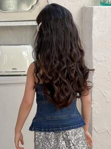 DAZY Girls' Denim Patchwork Strap Vest - Blue - View 2