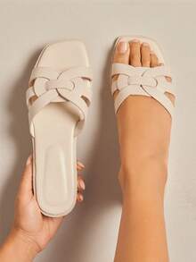 SHUZIA Women Comfortable Crisscross Slip-On Flat Sandals - Khaki - View 2