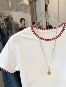 Resyla Women's Casual Simple Ribbed Crew Neck Short Sleeve T-Shirt, Summer - White - View 4