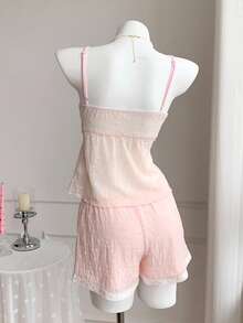 Comfortcana 女士舒适休闲吊带背心和短裤两件套，夏季 - 粉色 - 查看 2