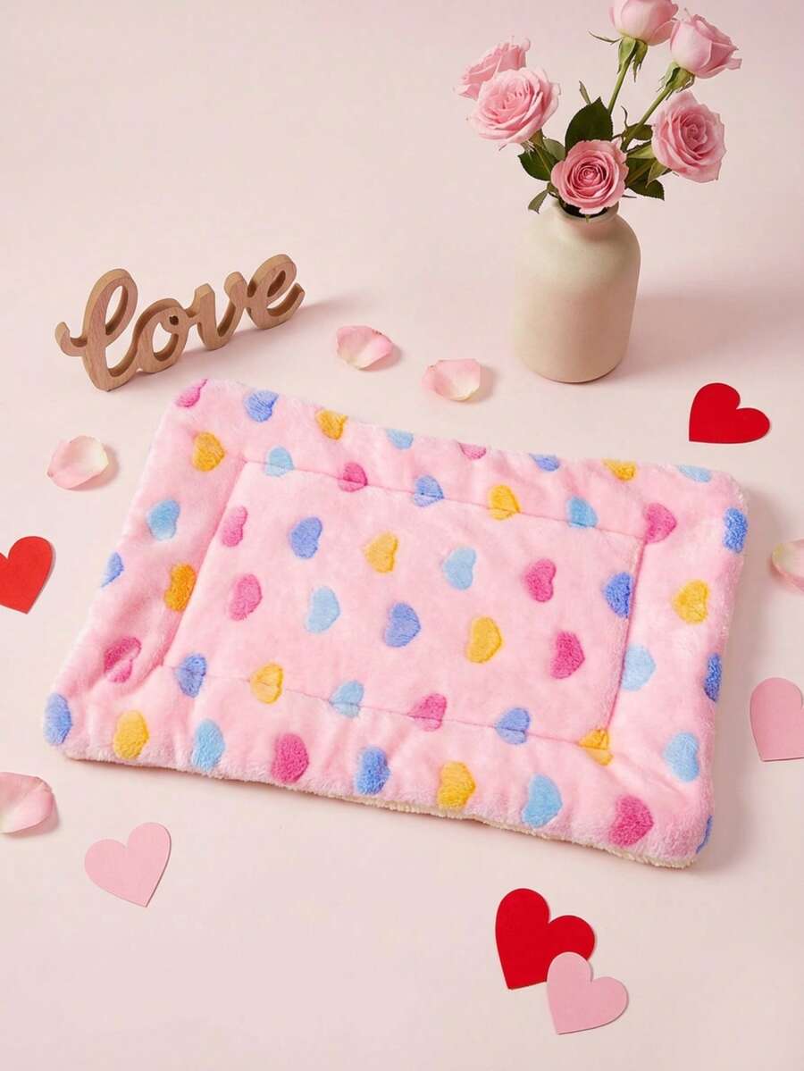 PETSIN Valentine's Day Pet Print Heart-Shaped Warm Pet Bed Is Suitable For Cats And Small Dogs To Sleep On - Pink - View 1