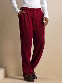 Business Casual Quần dài nam AKNOTIC họa tiết xương cá dáng rộng, thích hợp cho tiệc Giáng sinh, trang phục công sở thường ngày, mùa thu, quà tặng cho bạn trai, dịp lễ. - Đỏ - Xem 2