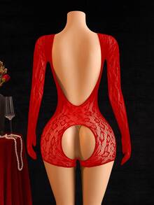 ChaseTheNight Sexy Backless Long Sleeve Jumpsuit, Exquisite Leopard Print, Adds Mysterious Charm For Night Dates - Red - View 2