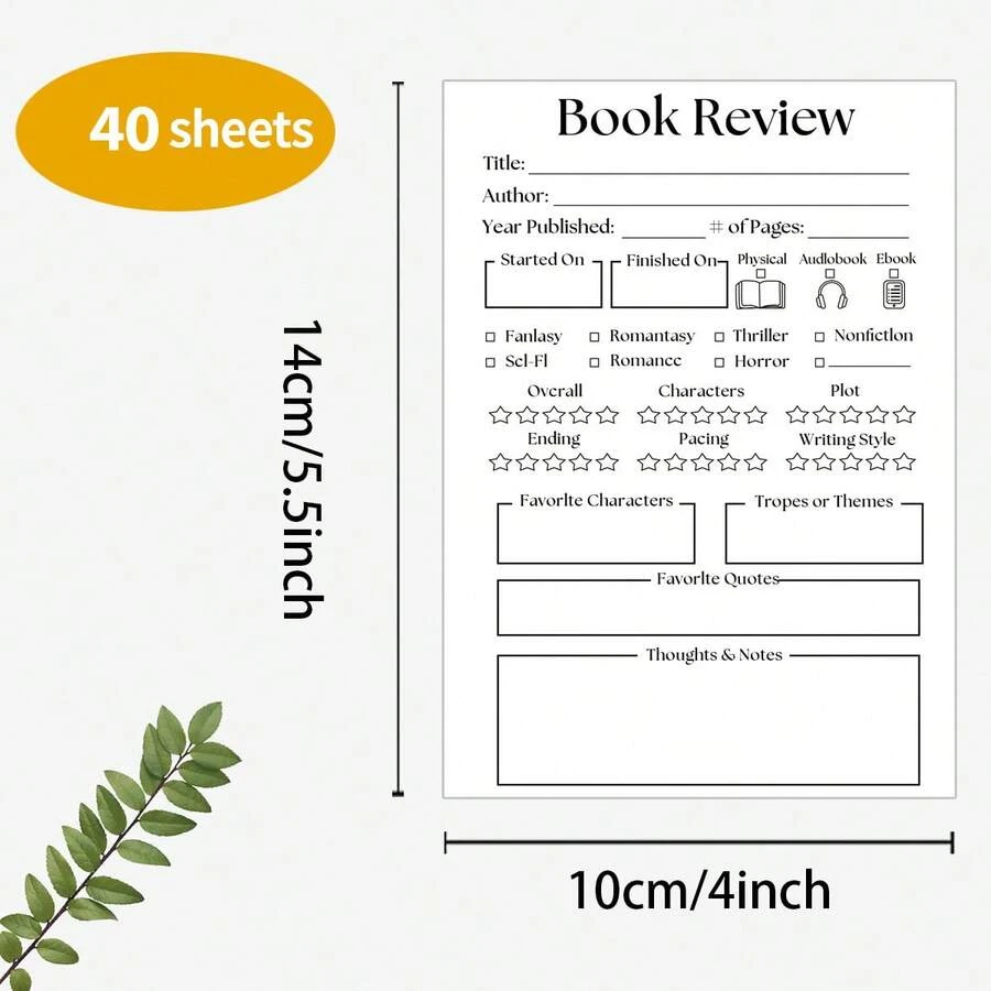 1/2/4/6 Pcs Book Review Notepad 5.5 X 3.9 Inch Journal Bookmark Notebook Self Adhesive Small Notepads Reading Note Taking Supplies 40 Sheets Per Pad
