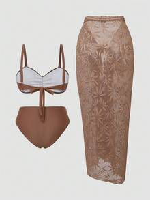 SHEIN Swim Oasis Conjunto de bikini de talla grande color café, sexy y casual para vacaciones 2026 - Marrón - Ver 2