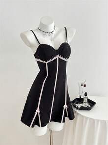 Elamini Đầm slip ren phối nơ gợi cảm thời trang nữ - màu đen - Xem 7