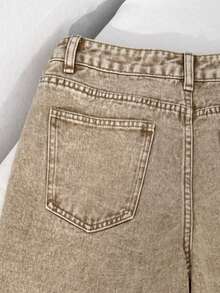 SHEIN MOD 女士口袋宽松阔腿休闲百搭牛仔裤 - 卡其色 - 查看 5