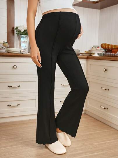 SHEIN Maternity Casual Everyday Commute Solid Color Seam Front Flare Pants