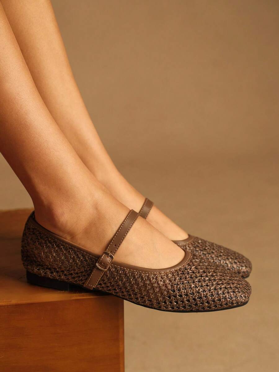 Rosivie 女士鞋履 法式优雅 女士平底鞋 网纱透气不闷脚 休闲舒适 适合下午茶和假日穿着 - 棕色 - 查看 1