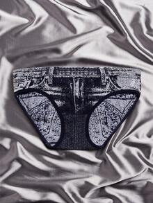 SHAPORA 3pcs/Pack Women's Denim Print Briefs - Multicolor - View 4