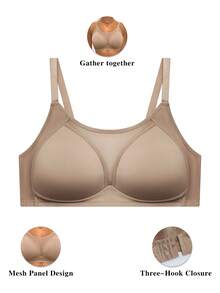 DesireSculpt 女士舒适纯色浪漫简约性感网纱拼接薄款亲肤无钢圈软杯防下垂文胸