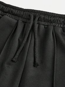 TweenGirl New Spring/Summer Casual Basic Sports Square Neck Camisole + Pleated Decor Sports Pants Black 2pcs Set, Sportswear, Loungewear, Suitable For School, Outdoor - Black - View 4