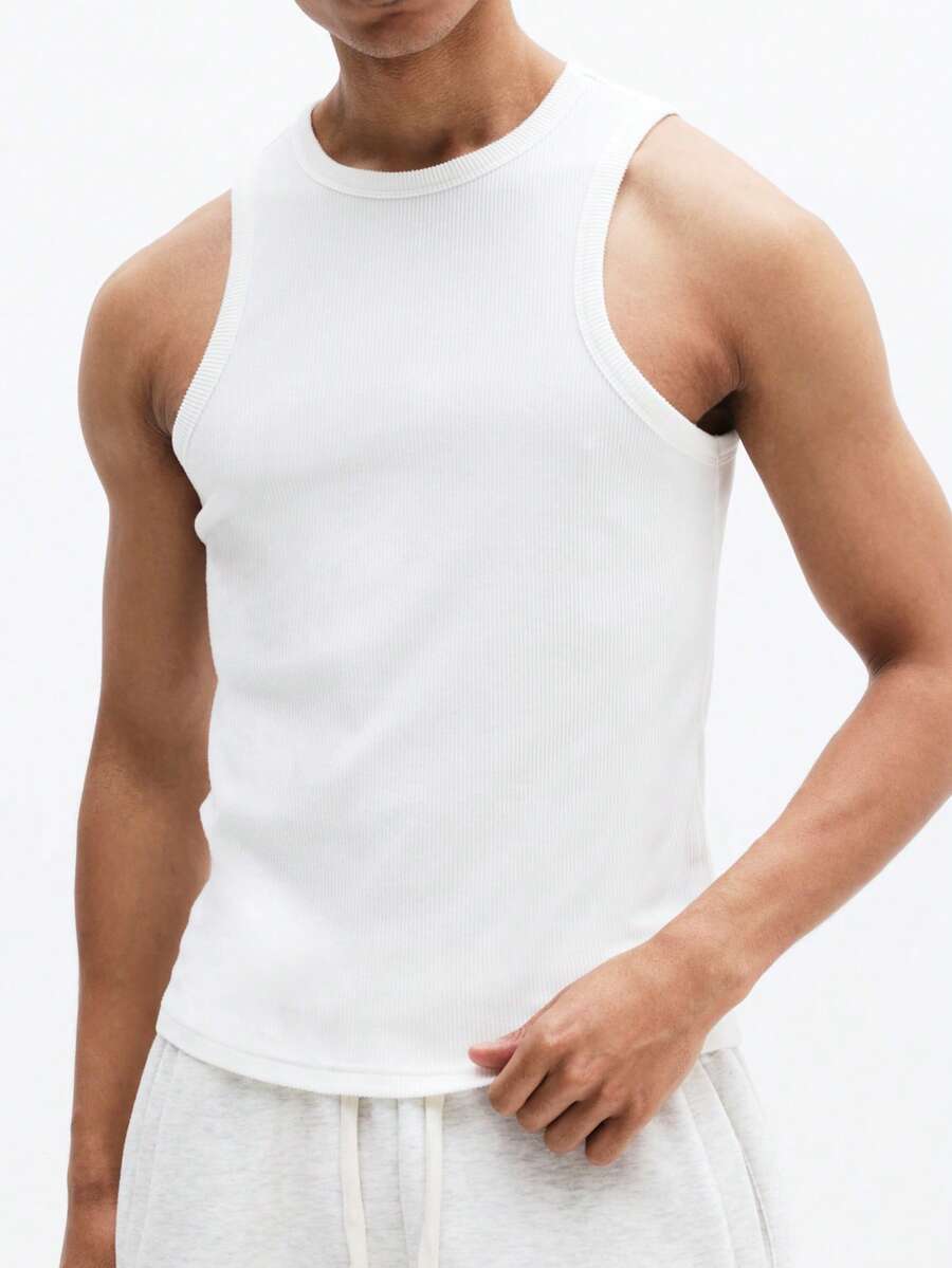 SUMWON Essentials Ribbed Tank Top Sleeveless Crew Neck Tank Top Basic Casual Summer Wardrobe Staple Comfortable Fit - White - View 1