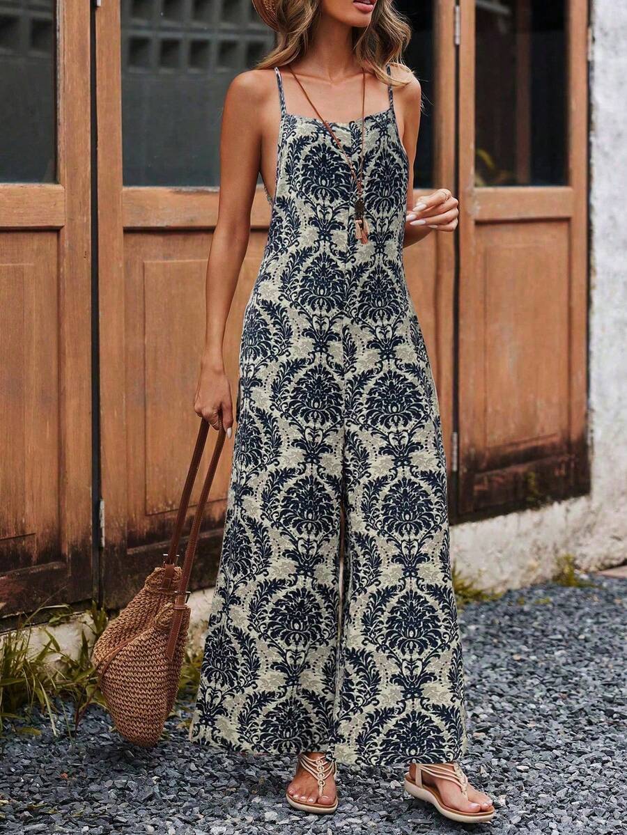 EMERY ROSE Women Summer Printed Spaghetti Strap Jumpsuit With Long Pants (Random Pattern) - Multicolor - View 1