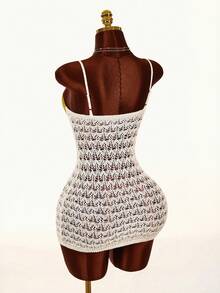 Amplova Romantic Vacation Low-Cut Sparkly Knit Starfish Pattern Semi-Sheer Cute Mini Dress For Women - Multicolor - View 10