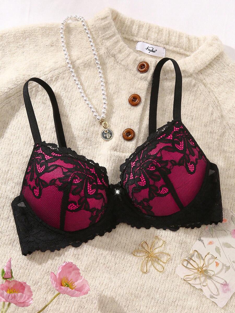 DesireSculpt Women's Contrast Color Lace Underwire Bra - Multicolor - View 1