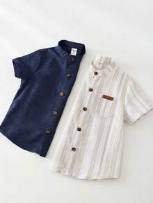 SHEIN 2PCS Young Boys Shirts - Multicolor - View 2