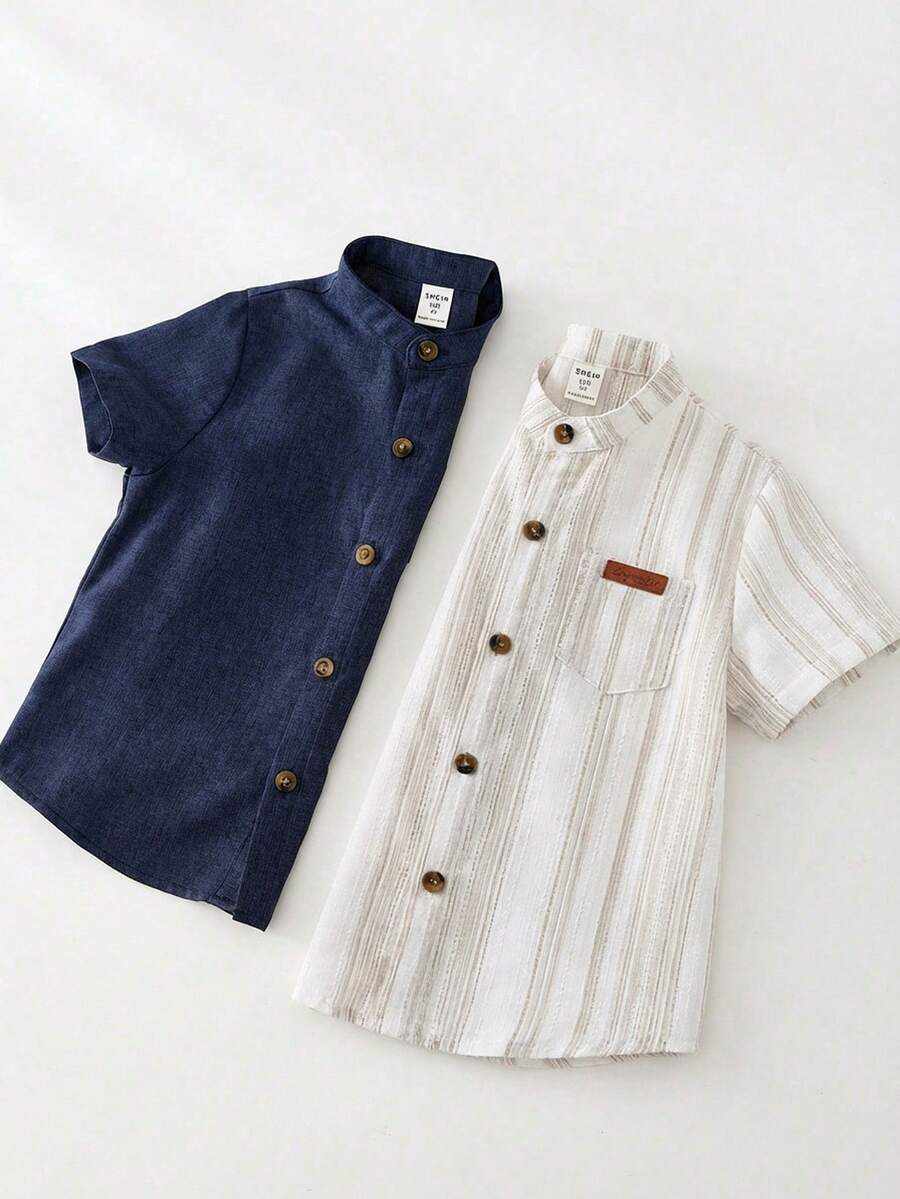 SHEIN 2PCS Young Boys Shirts - Multicolor - View 1