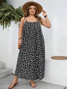 SHEIN CURVE+ 曲线款 US22 码音乐节、海滨度假、波西米亚碎花休闲度假吊带裙 曲线连衣裙 夏季吊带裙 女士 - 黑與白 - 查看 6