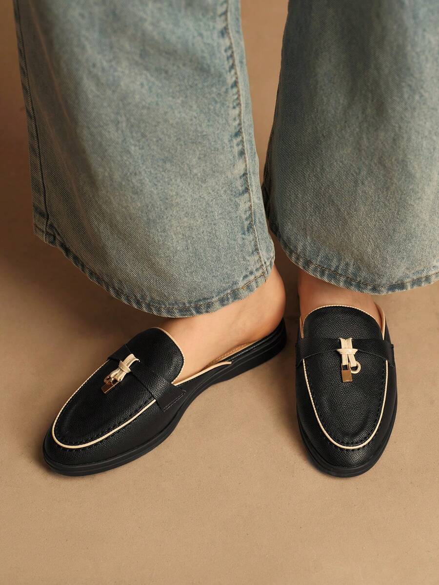 Rosivie Zapatos planos de mujer de estilo casual y versátil con cierre de deslizamiento - Negro - Ver 1