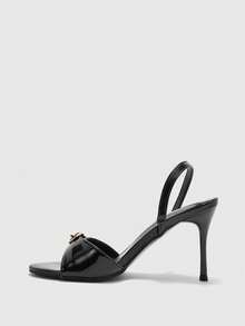 CUCCOO BIZCHIC New Summer Sexy Strap Metal Buckle Thin Heel Sandals, French Elegant Round Toe Open Toe Women Shoes - Black - View 10