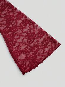 Sweetra 大码女式复古浪漫度假风 Y2K 性感方领荷叶边喇叭袖百搭通勤酒红色连衣裙，长袖连衣裙，常规办公款，修身连衣裙，适合日常外出、返校季、春夏派对/爱心/唇色/红色/情人节、春夏中国风/新年/除夕/旗袍 - 酒紅色 - 查看 4