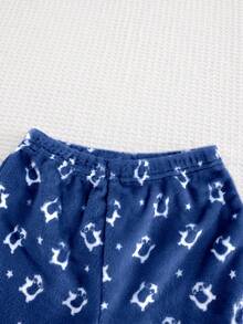 Cozy Pixies 2件套婴儿企鹅图案法兰绒圆领长袖上衣和休闲长裤睡衣套装，适合男婴和女婴 - 藏蓝色 - 查看 5