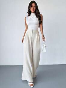 Firerie Women's New Elegant Casual Versatile Loose High Waist Pleated Wide Leg Linen Pants, Suitable For Summer, Office, Vacation, Beach - Apricot - View 4