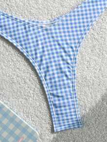 Swim Mod 女士格子比基尼套装，适合海滩度假 - 藍白色 - 查看 7