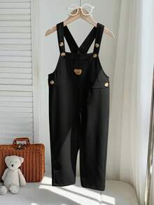 男童休闲舒适百搭可爱小熊图案背带裤 - 黑色 - 查看 7