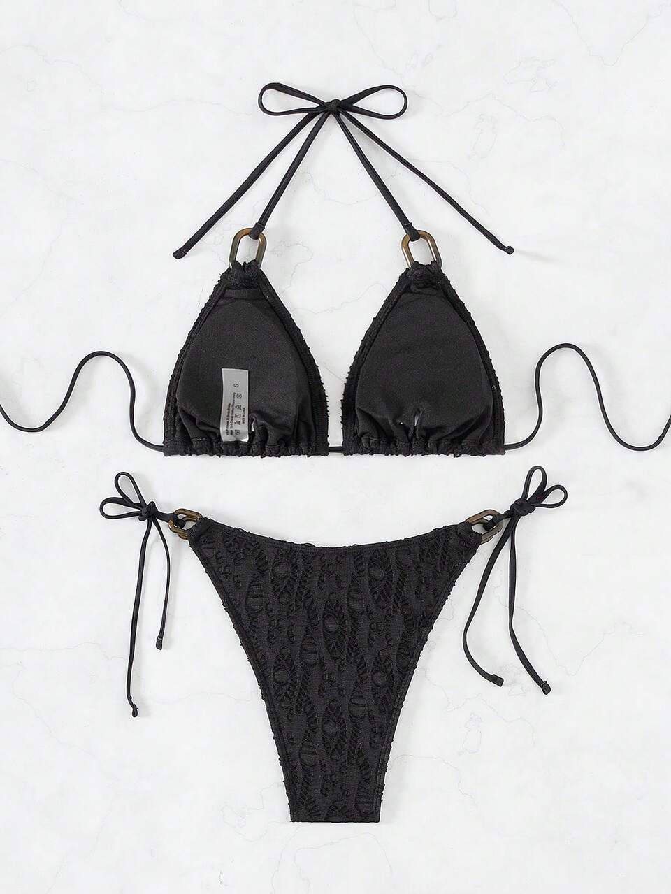 Women's Textured Knotted Side Bikini Set, String Beach Outfit Bathing Suit Summer