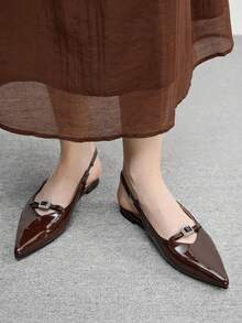 CUCCOO BIZCHIC 女士棕色漆皮尖头无后跟带舒适简约水钻装饰通勤鞋 - 棕色 - 查看 1