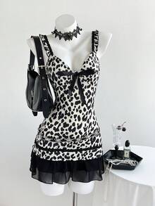 Elamini Vacation Women's Fashionable Sexy Leopard Print Slip Dress - Multicolor - View 4