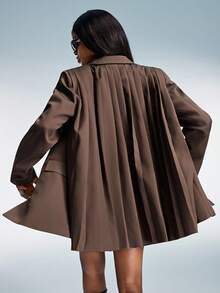 Aveloria GENKIRA Áo khoác blazer nữ màu kaki cổ ve rộng, vai rộng, cài một hàng khuy sau, xếp ly phía sau, phong cách tối giản thanh lịch, đa năng. - Cà phê nâu - Xem 3